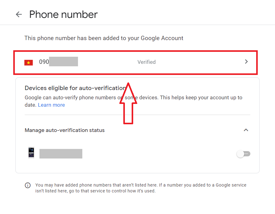 Đổi số điện thoại Gmail - Màn hình số điện thoại đã thêm