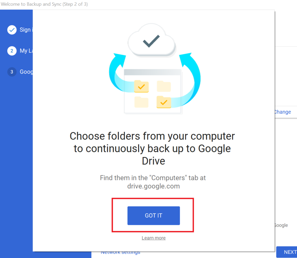 copy thư mục trên google drive - chọn thư mục lưu trữ tài liệu của Google Drive trên máy tính