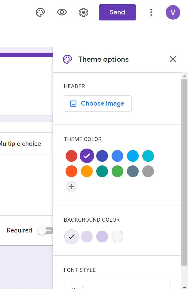 tạo form google drive - chọn màu cho biểu mẫu