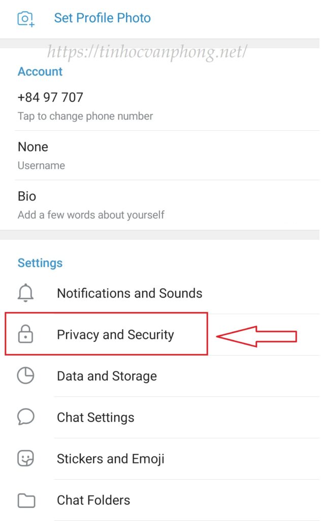 Nhấn chọn privacy and security