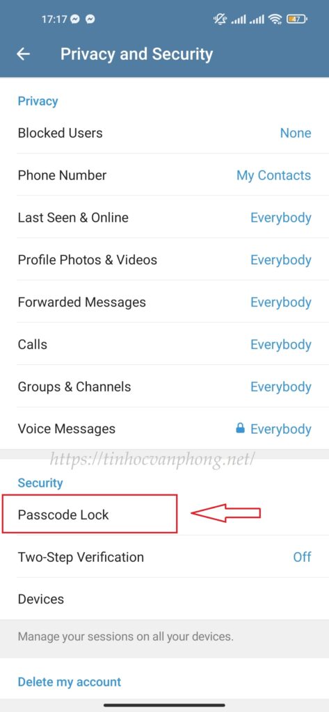 Nhấn chọn Passcode Lock