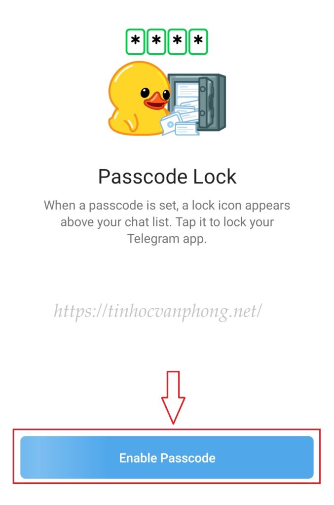 Nhấn chọn Enable Passcode